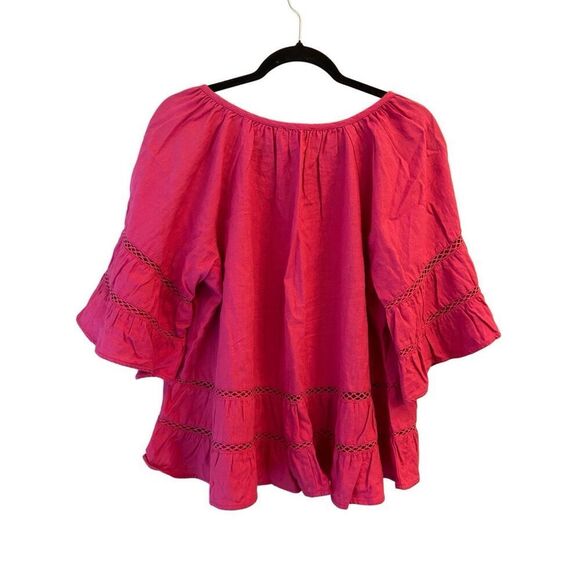 Calligraphie Linen Blend Boho Ruffle Sleeves Cardigan sz S can fit to L Festival - Picture 2 of 8